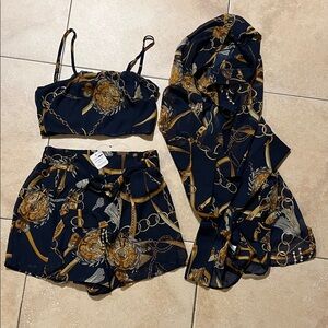 Elegant Navy Blue and Gold Women's Shorts Set